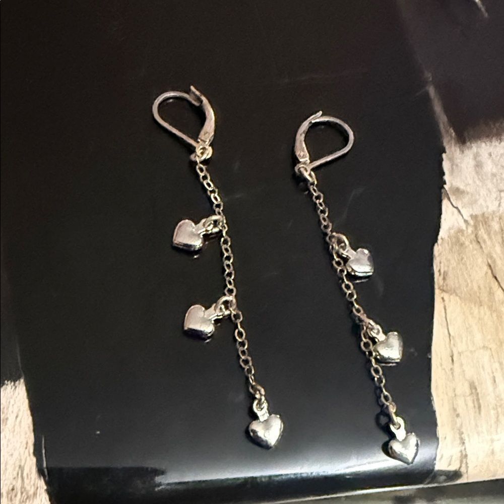 Silver Heart Drop Earrings - 3 Hearts - BRAND NEW Long Earrings
